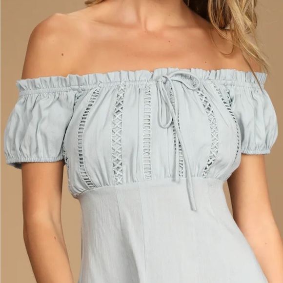 Lulus Wisteria Light Blue Embroidered Off-the-Shoulder Mini Dress Size Medium - Picture 3 of 9